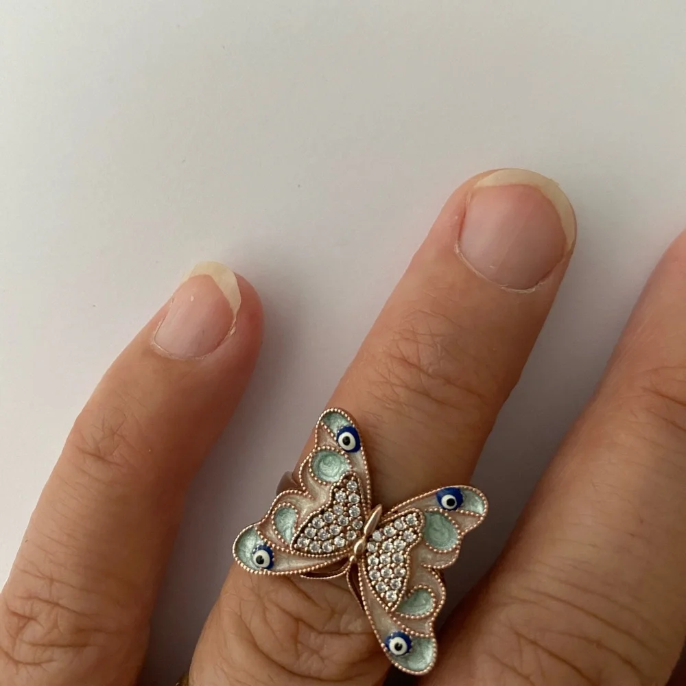 🦋925 silver butterfly ring blue enamel evil eye